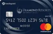 A dark blue Diamond Resorts International Mastercard credit card with a chip, card number, and MasterCard logo on the bottom right. The Barclayscard logo appears in the top left corner.