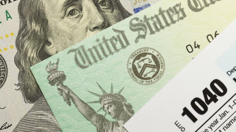 United States Treasury Check Dollar Cash 1040 Tax Form