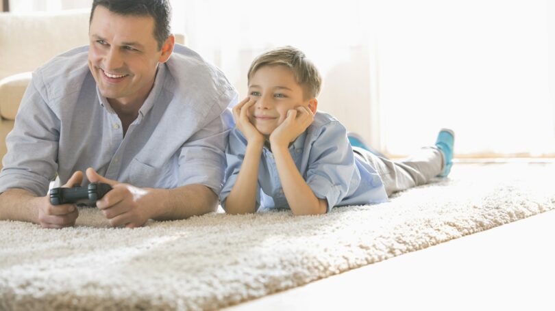 Father Son Playing Video Games Living Room