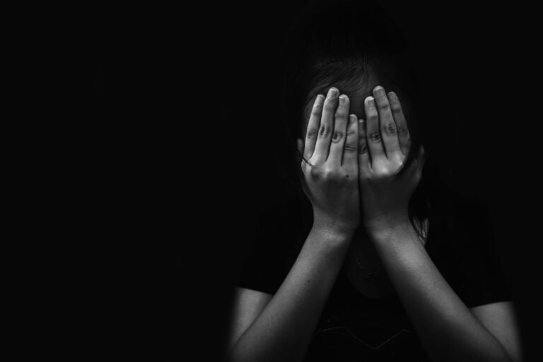 Girl Hiding Face With Hands Black White