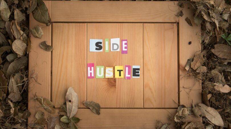 Side Hustle Letters Cutout Wooden Board Leaves