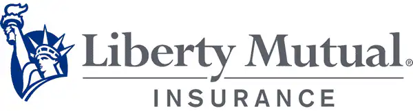 Liberty Mutual Insurance logo with a blue outline of the Statue of Liberty’s head and torch on the left, and the company name in gray text to the right.