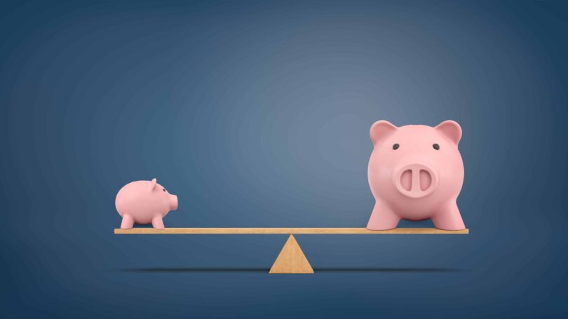 Piggy Bank See Saw Balance Less Pay More Pay Savings Folcrum