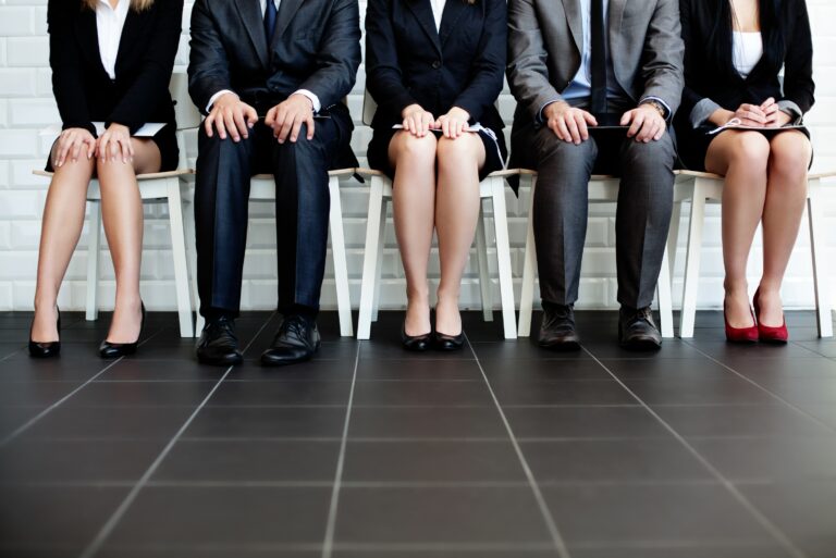 Stressed Men Women Interviewing Business Clothes Waiting
