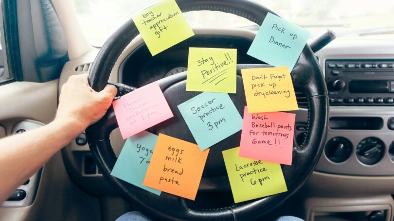 Errands Listed On Post Its And Steering Wheel Unorganized Busy – Money Crashers Errands Listed On Post Its And Steering Wheel Unorganized Busy