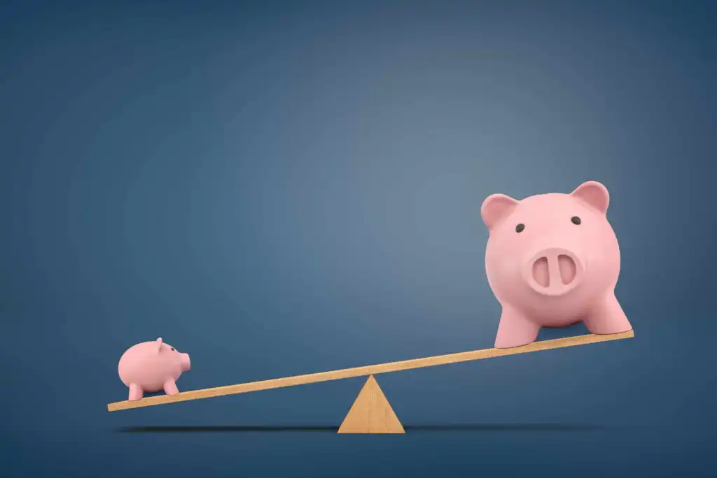 Two pink piggy banks of different sizes=