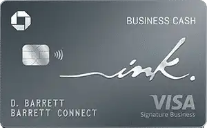 A silver Chase Ink Business Cash Visa credit card with a chip, contactless symbol, and the cardholder name “D. Barrett Barrett Connect” displayed at the bottom left.