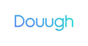 The image shows the word Douugh written in a rounded, blue gradient font on a white background.
