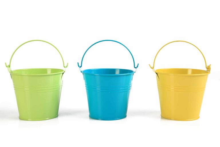 Three Colored Buckets White Background