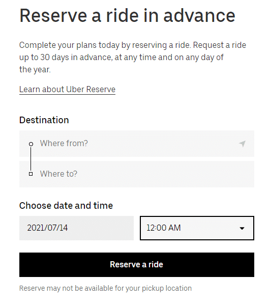 Schedule a pickup with Uber Reserve