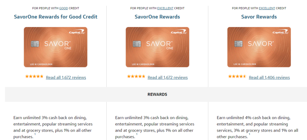 Capital One Savor Card Comparison