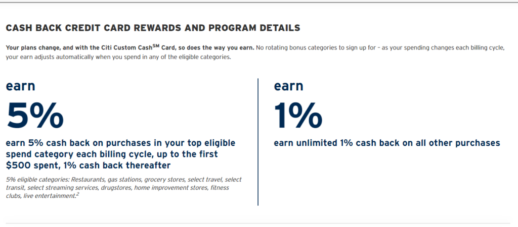 Citi Custom Cash Rewards Program Details