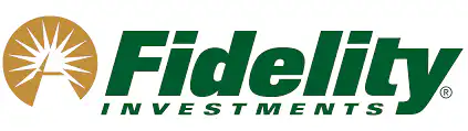 Fidelity Investments logo featuring a gold circular emblem with a stylized sunburst and the words Fidelity INVESTMENTS in green bold letters.