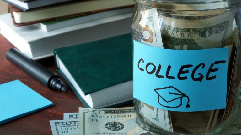 College Jar Label With Money On Table