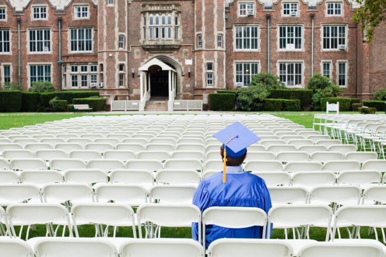 Graduate Sitting Alone Courtyard