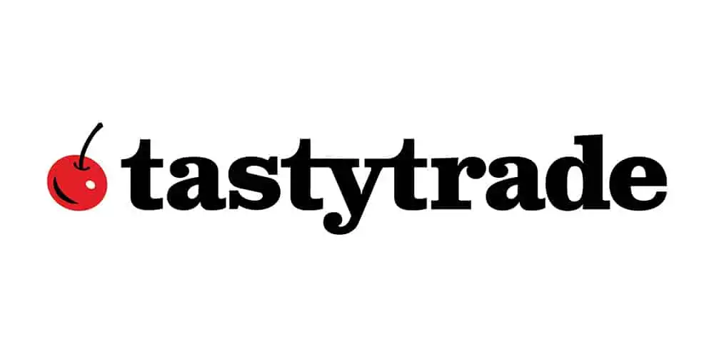 The Tastytrade logo features the word tastytrade in bold, black text with a red cherry graphic replacing the letter a at the beginning. The background is white.