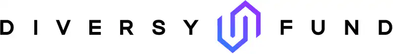The word “DIVERSYFUND” in black capital letters, with a geometric purple and blue hexagon logo replacing the letter U in FUND.