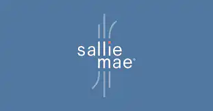The Sallie Mae logo appears in white lowercase letters on a blue background, with light blue curved lines and a small red dot incorporated into the design.