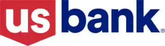 The image shows the U.S. Bank logo, with us in lowercase white letters inside a red shield and bank in bold blue lowercase letters to the right.