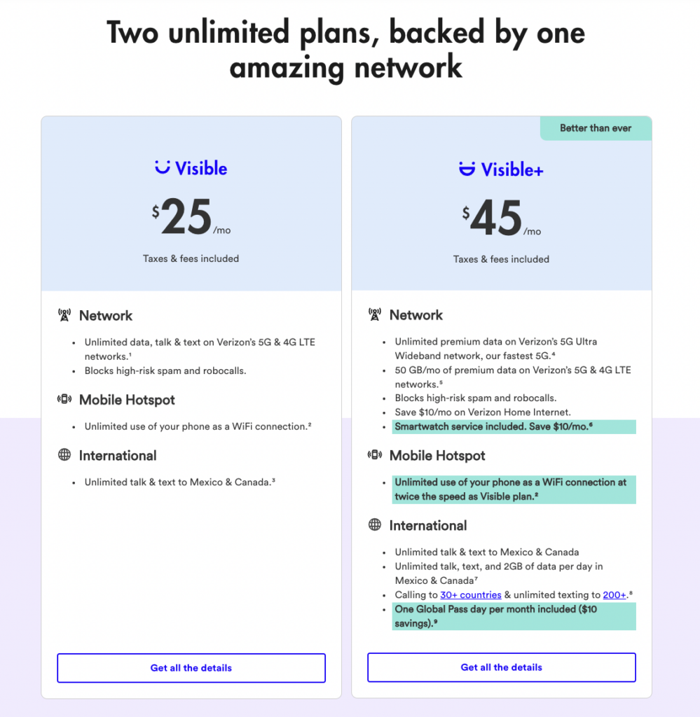 Visible vs. US mobile compare US Mobiles plan pricing
