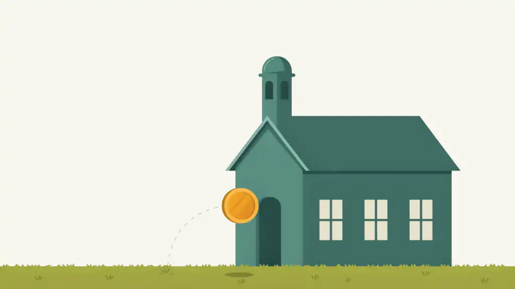 A gold coin travels into the doorway of a green schoolhouse, showing what the education freedom tax credit funds.