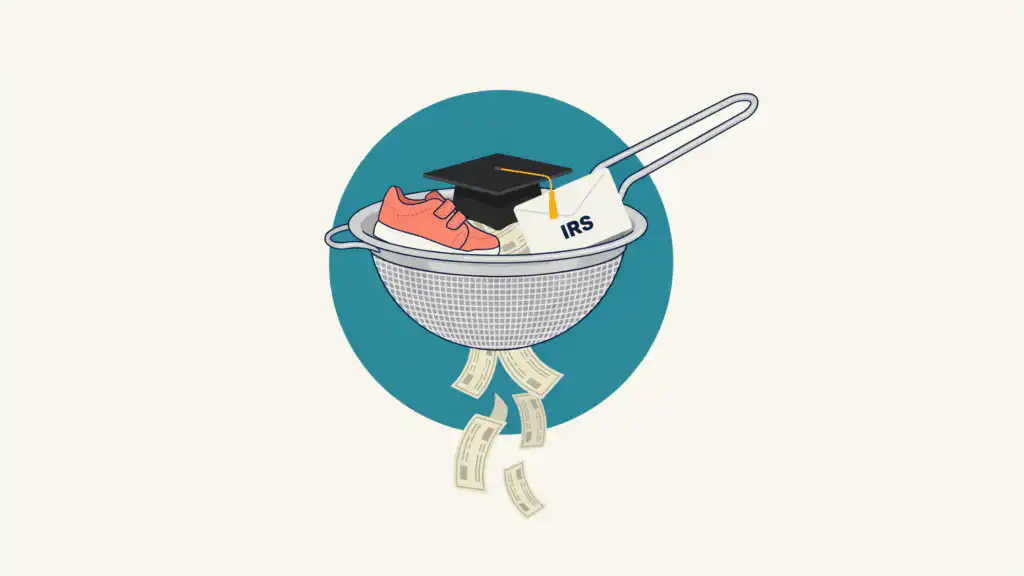 A sieve lets paper bills fall through but catches a toddler sneaker, a graduation cap, and an IRS envelope.