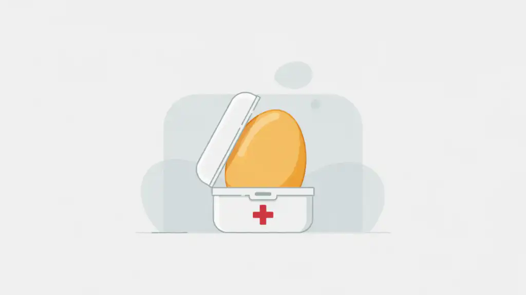 An open white first-aid box with a red cross reveals an oversized golden nest egg inside, symbolizing HSA savings.